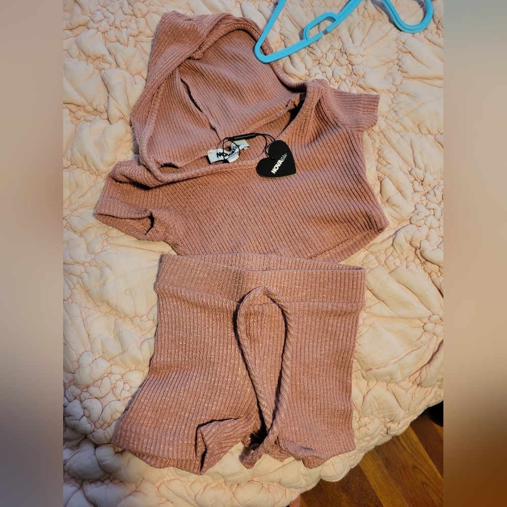 Two piece, crop top and shorts